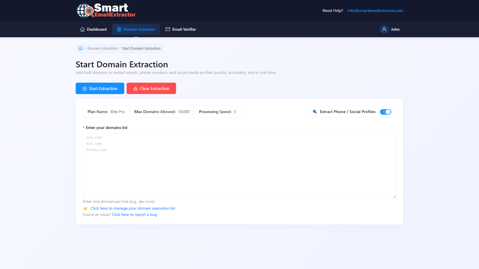 Domain extractor online — 1 — Add Domains walkthrough screenshot